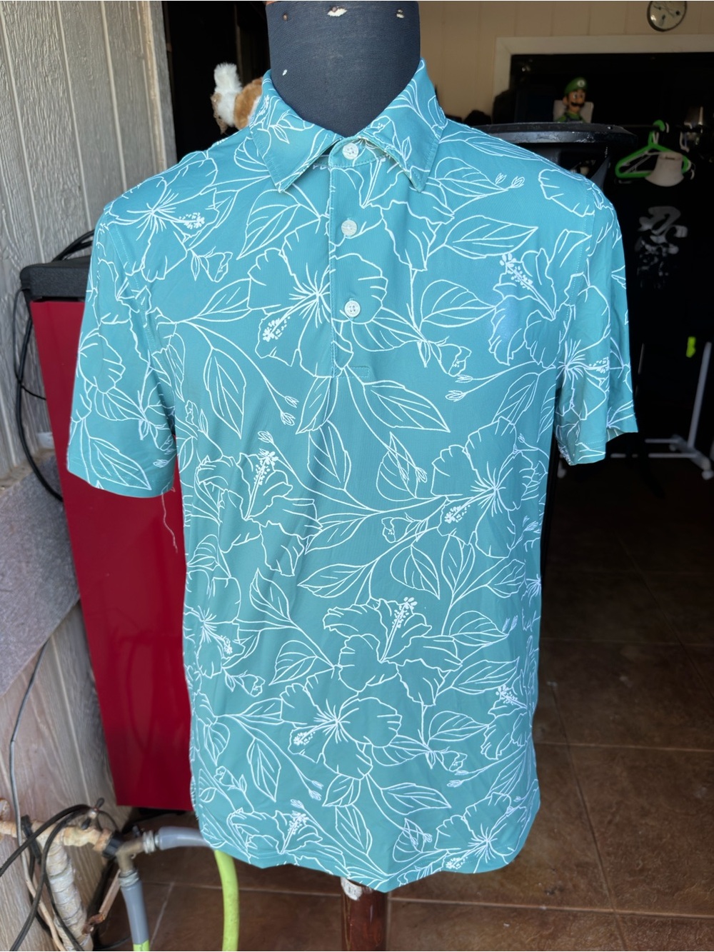 PreOwned Reyn Spooner Polo Shirt Men's Small Hawaiian Print Green